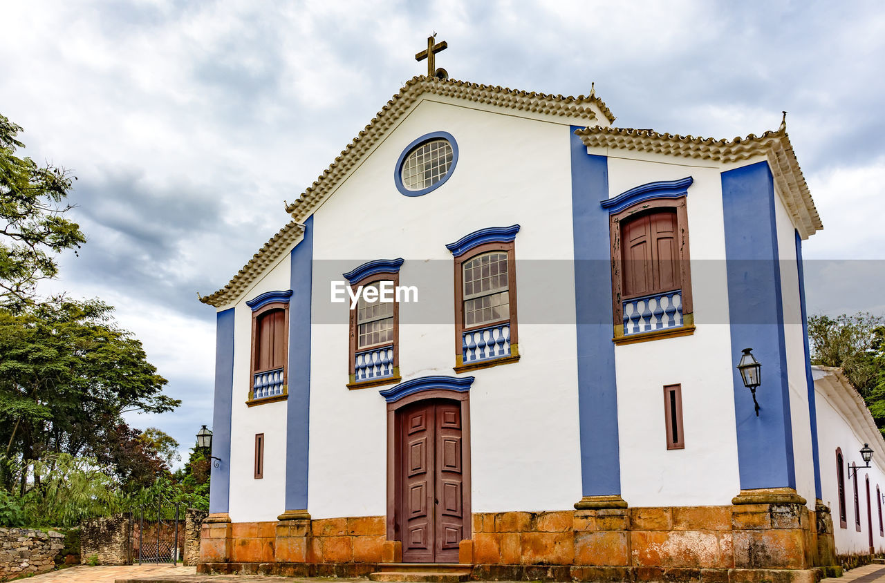 Facade of historic colonial church at tiradentes city, minas gerais