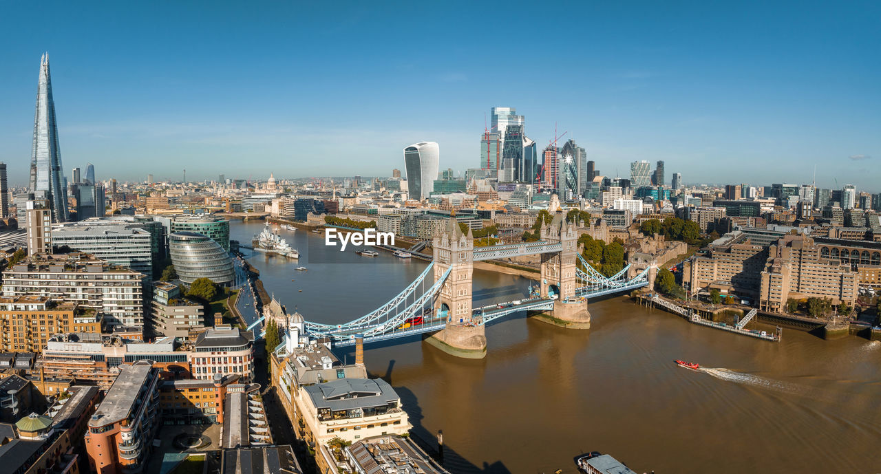 Aerial panoramic cityscape view of london and the river thames