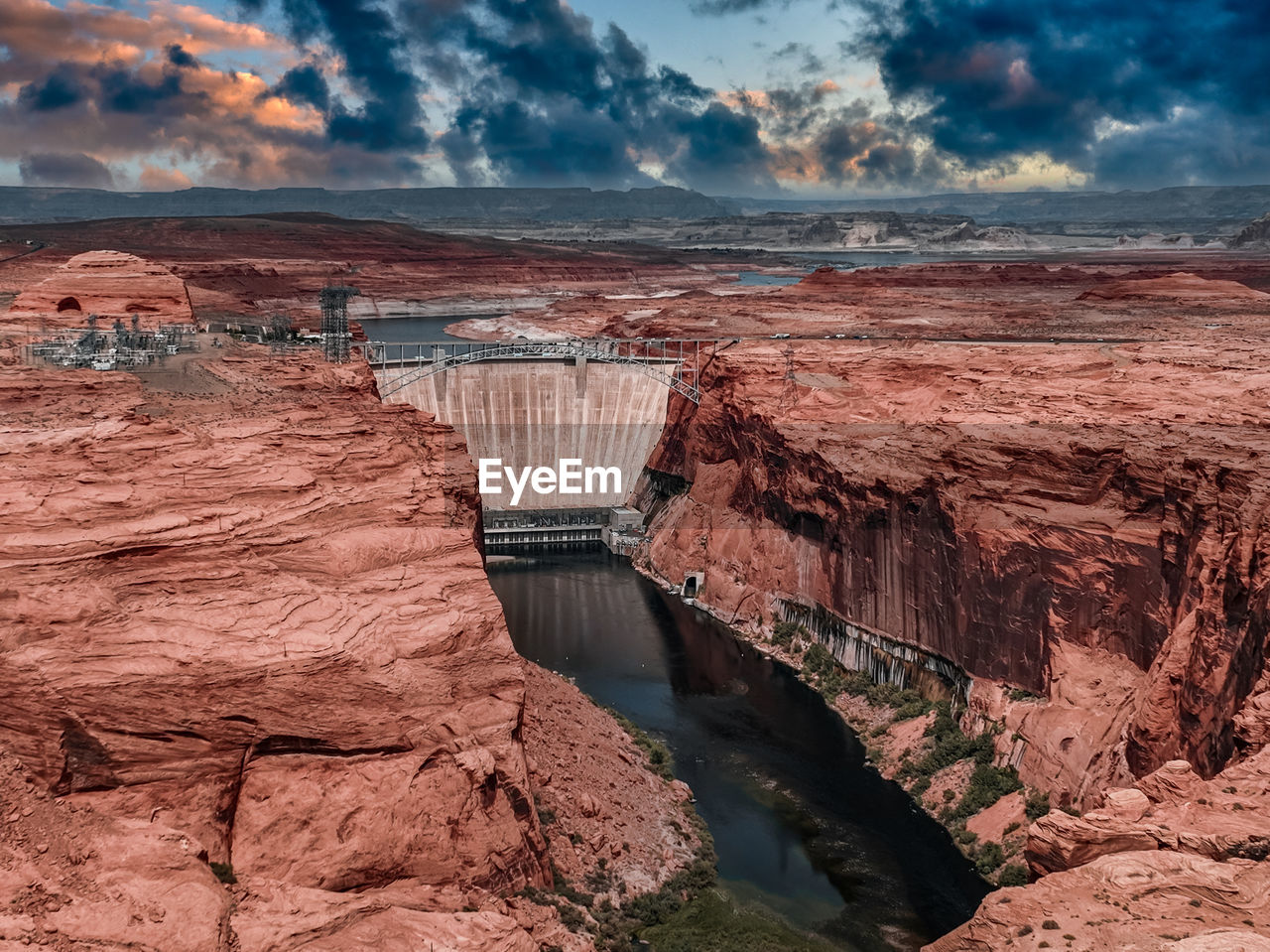 Aerial view of the grand canyon upriver colorado river glen canyon dam in arizona