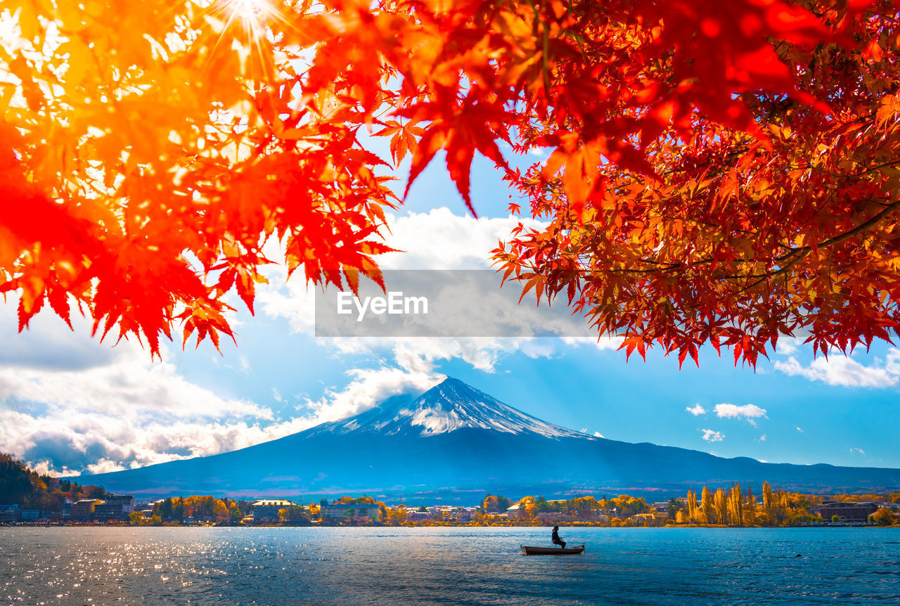 Scenic view of lake and mt fuji during autumn