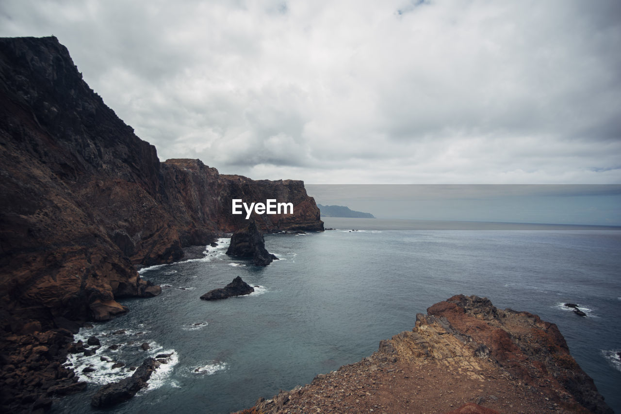 Scenic view of sea against cloudy sky