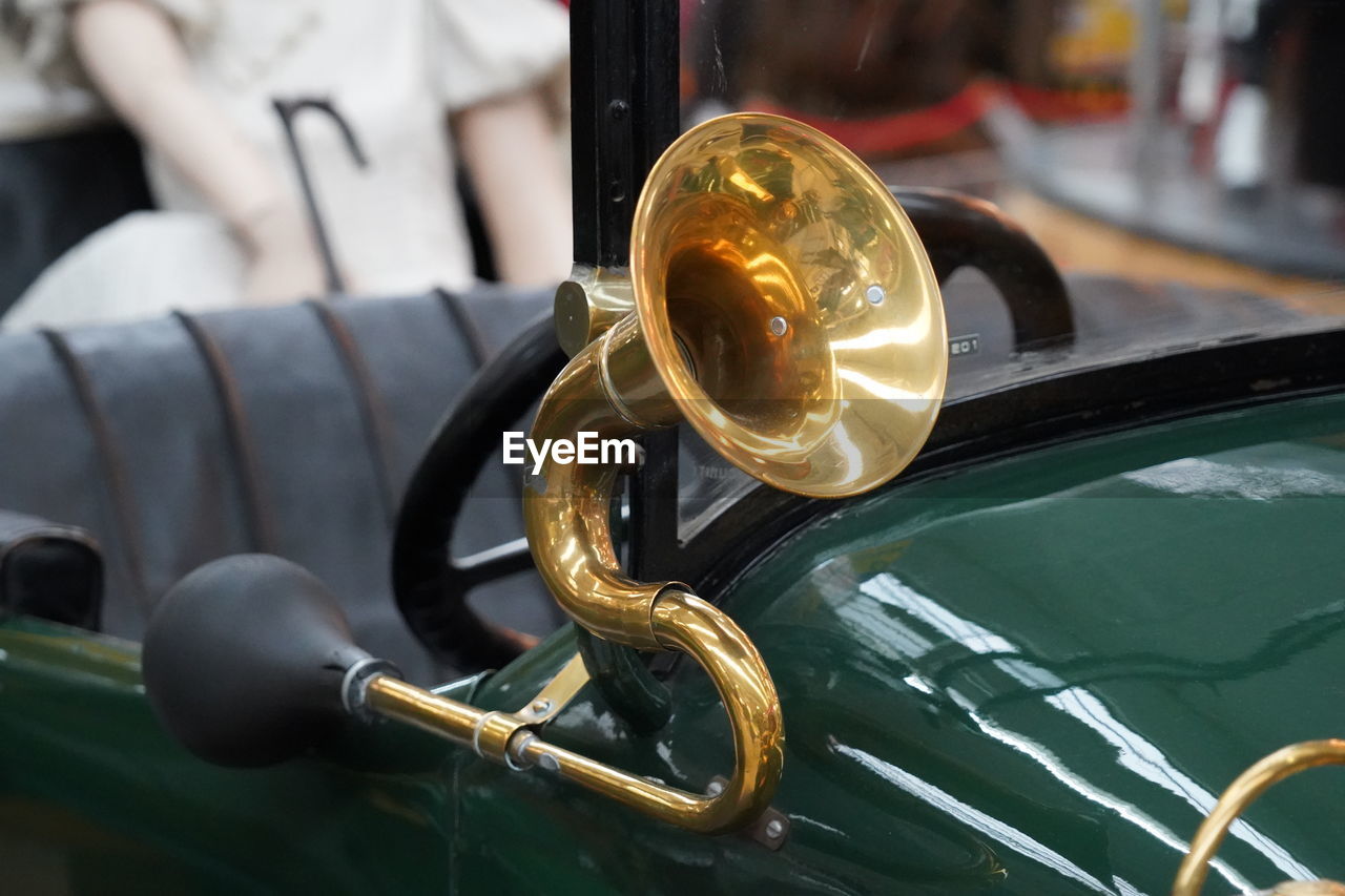 Close-up of horn of vintage car