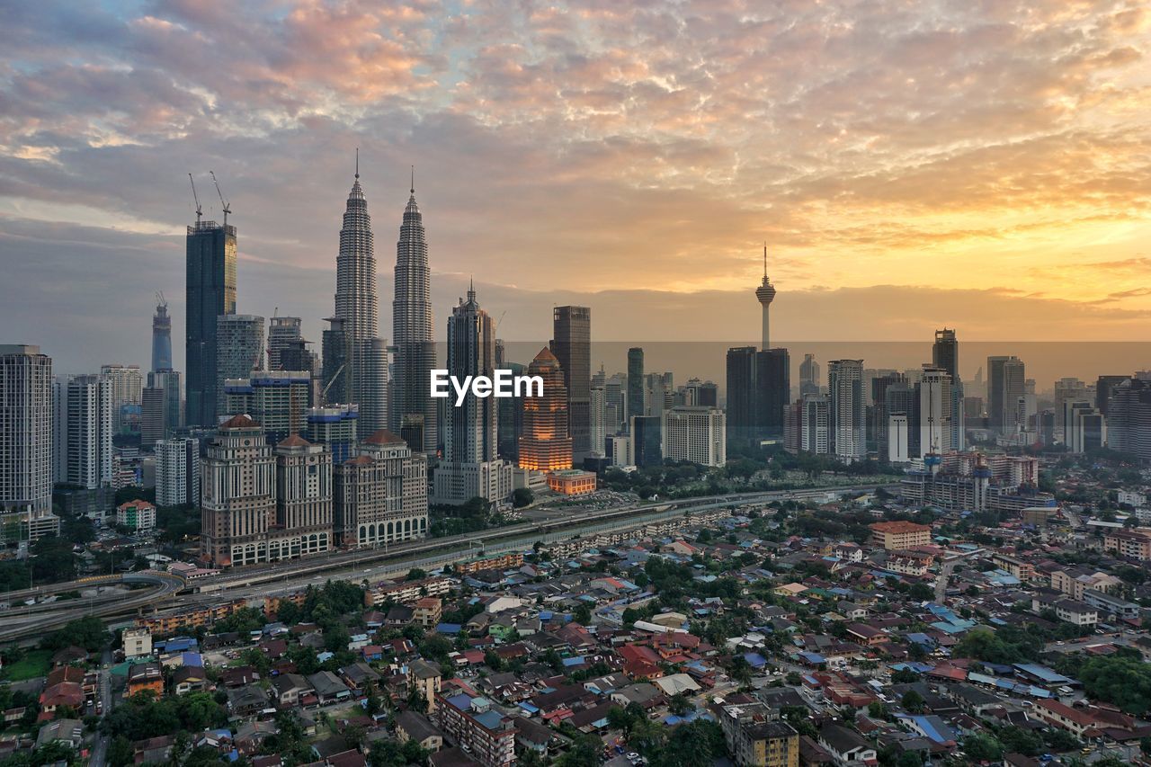 View of cityscape at sunset