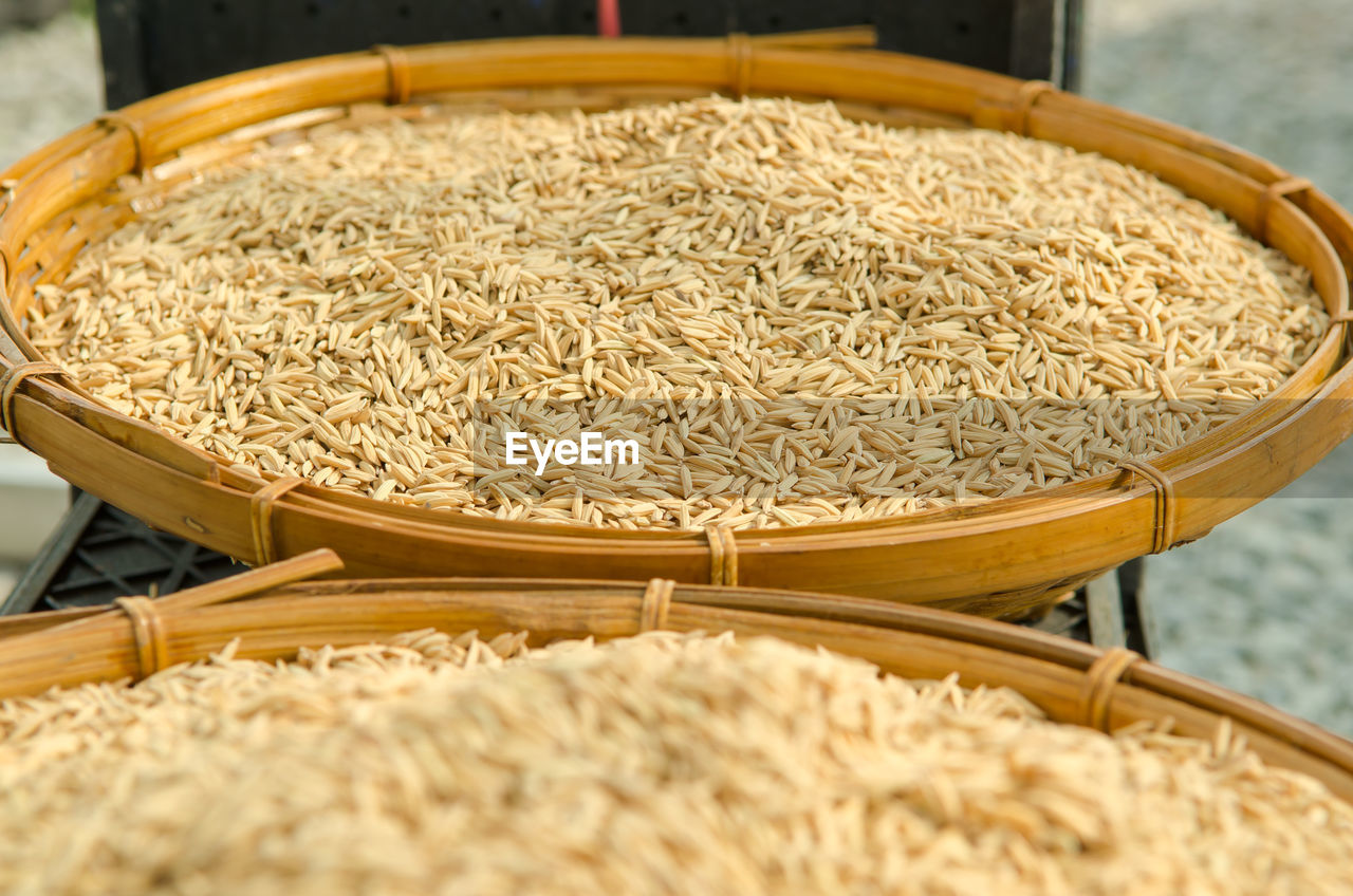 Close-up of rice in baskets