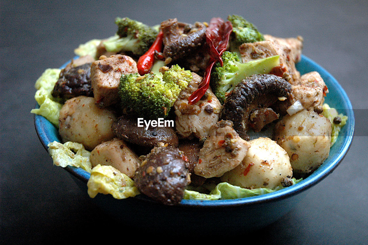 High angle view of chinese  food in plate