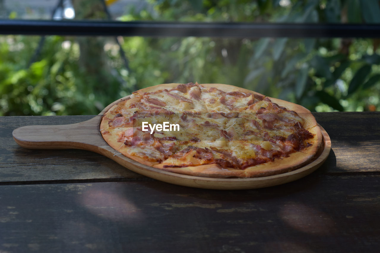 Close-up of pizza on table