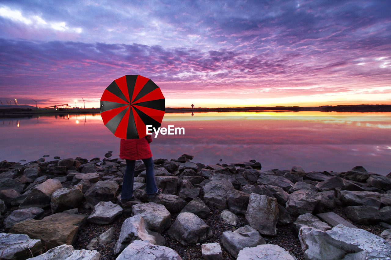 SCENIC VIEW OF SEA AND ROCKS DURING SUNSET