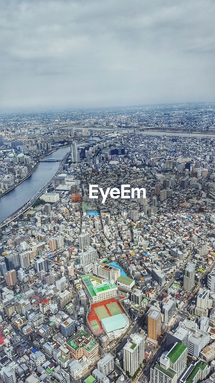 High angle view of cityscape against sky