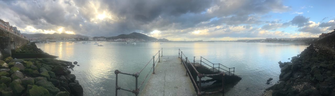 PANORAMIC VIEW OF LAKE BY MOUNTAINS AGAINST SKY