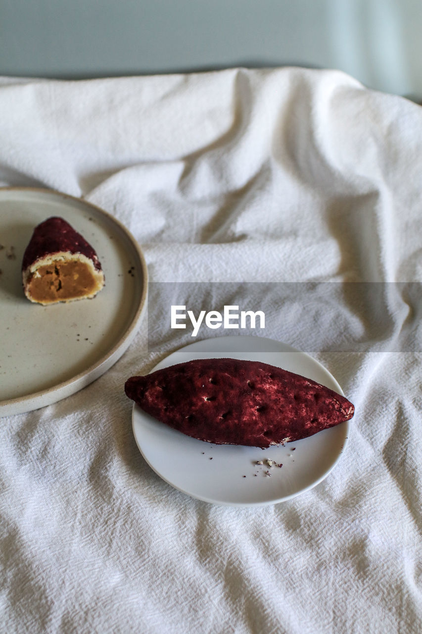 high angle view of food in plate on table