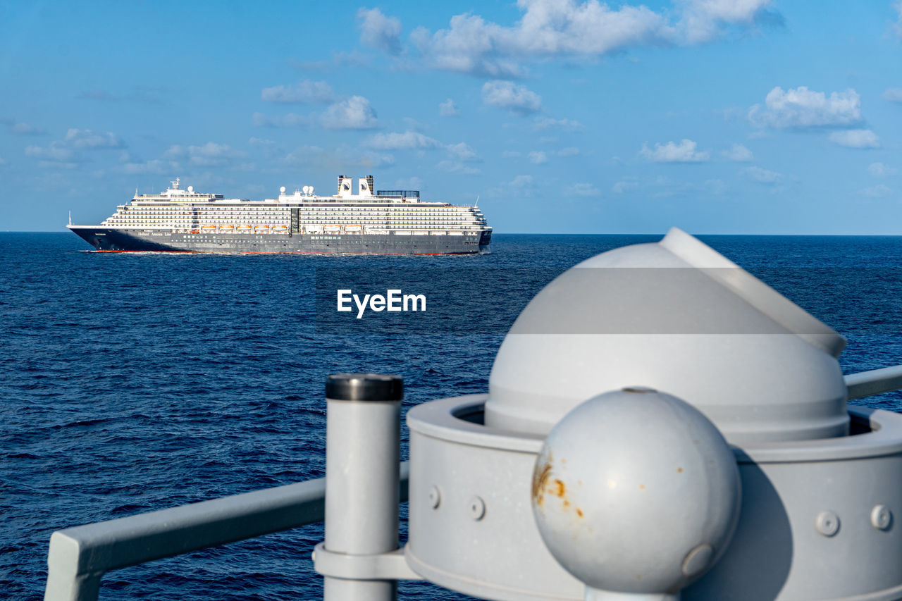 CONTAINER SHIP IN SEA AGAINST SKY