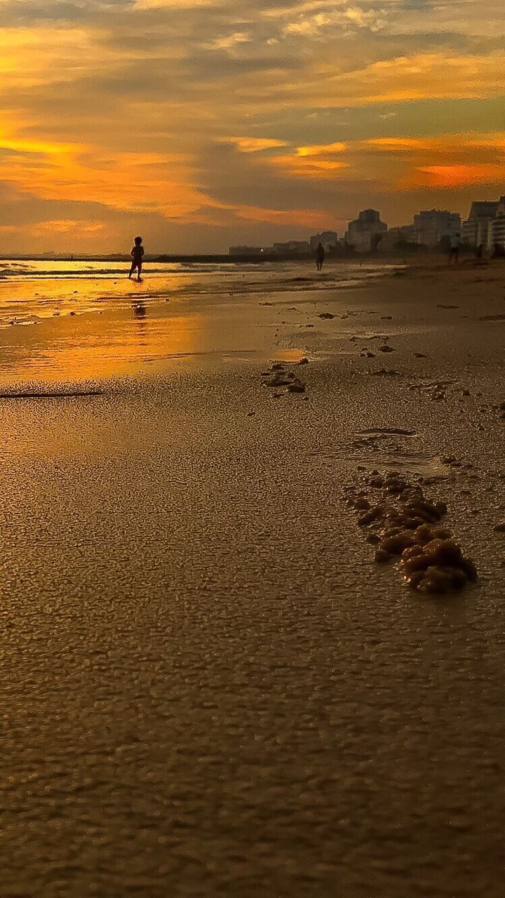 SCENIC VIEW OF BEACH AGAINST DRAMATIC SKY