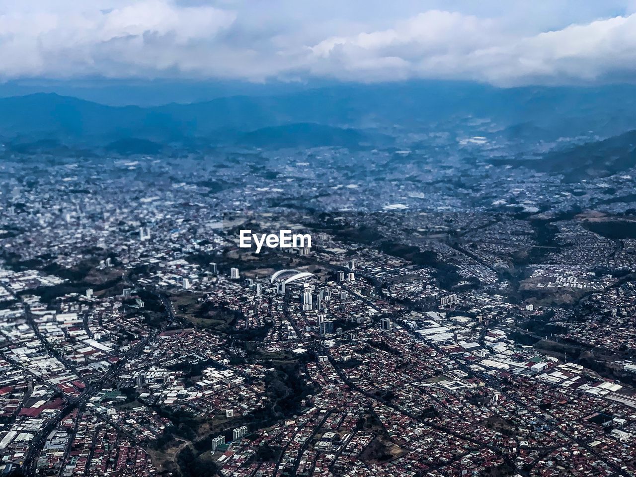 High angle view of cityscape against sky