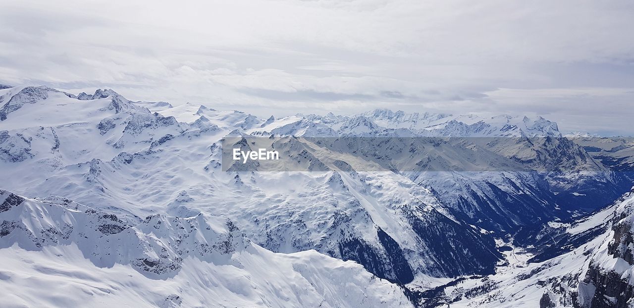 Scenic view of snowcapped mountains against sky