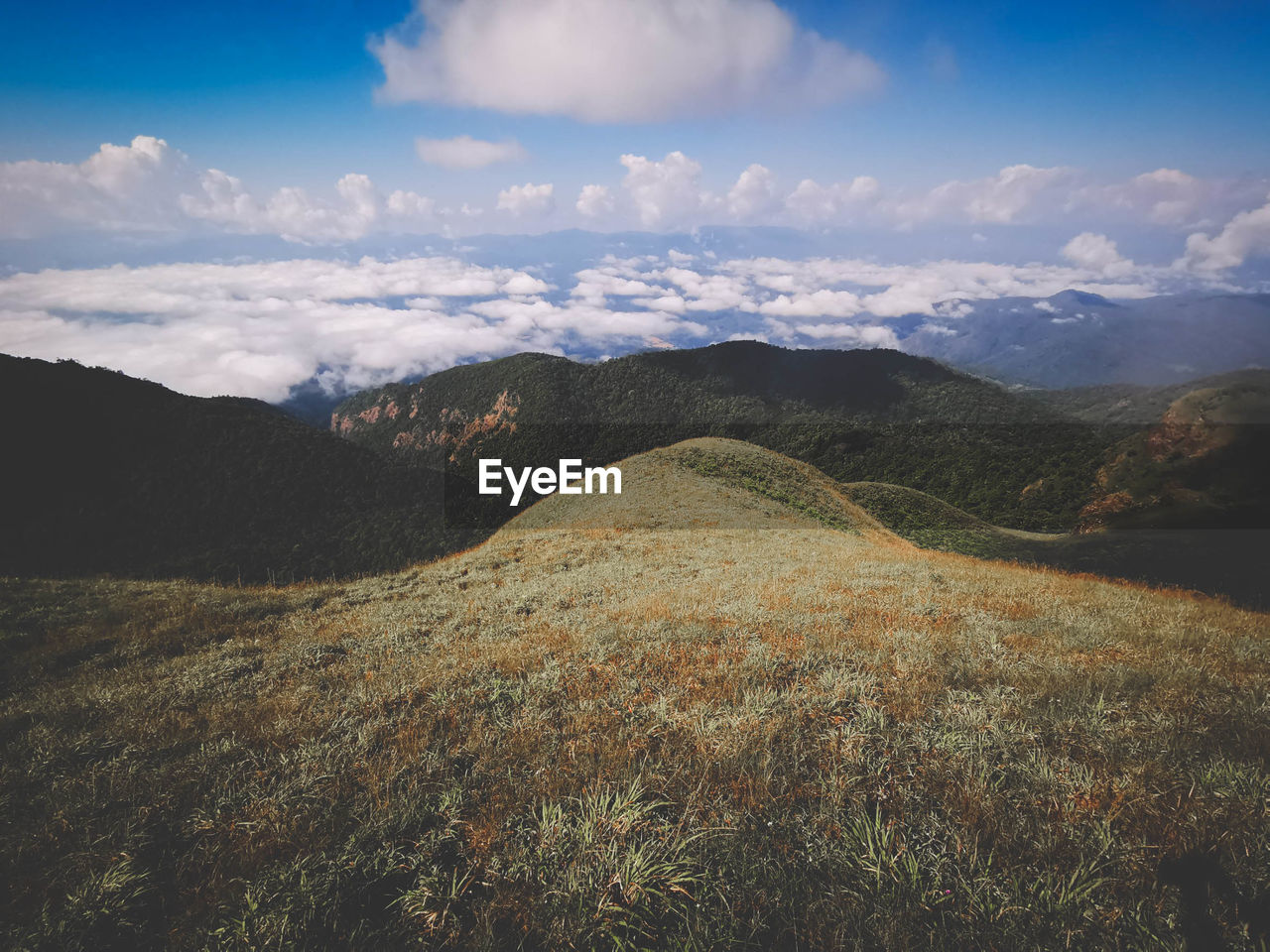 Scenic view of landscape and mountains against sky