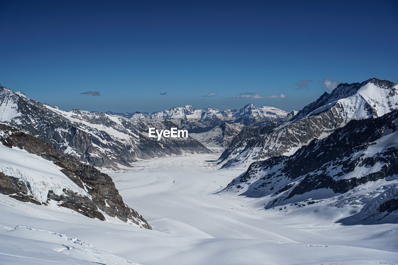 SNOW COVERED MOUNTAINS AGAINST BLUE SKY