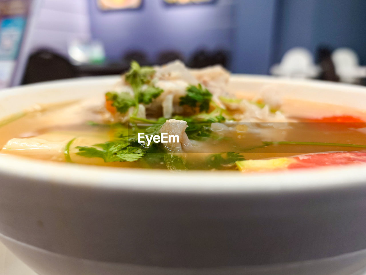 food and drink, food, healthy eating, dish, soup, wellbeing, vegetable, freshness, cuisine, bowl, close-up, meal, indoors, no people, selective focus, restaurant, herb, asian food, business, garnish, produce, plate, seafood, stew, table
