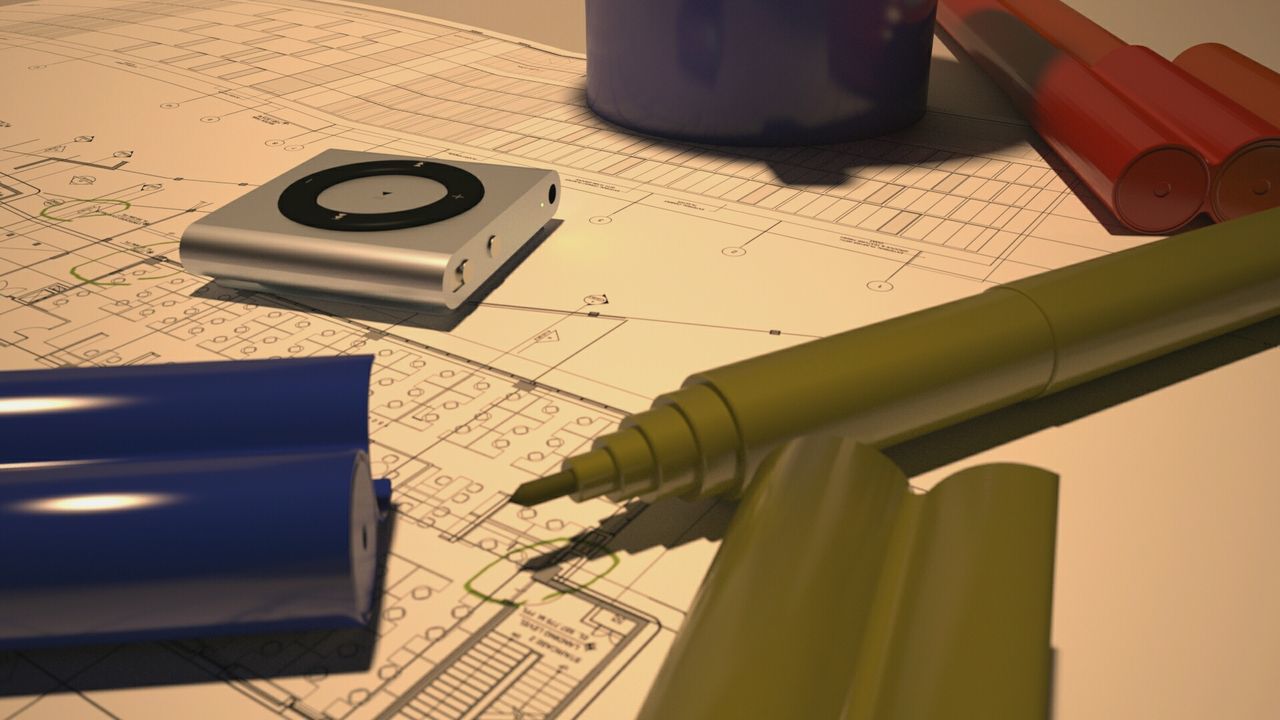 Close-up of pen on blueprint
