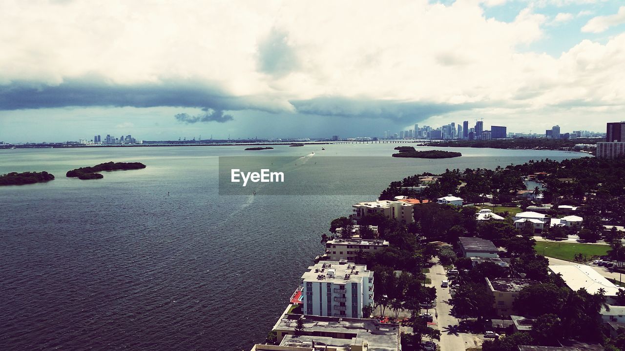 Scenic view of bay against sky