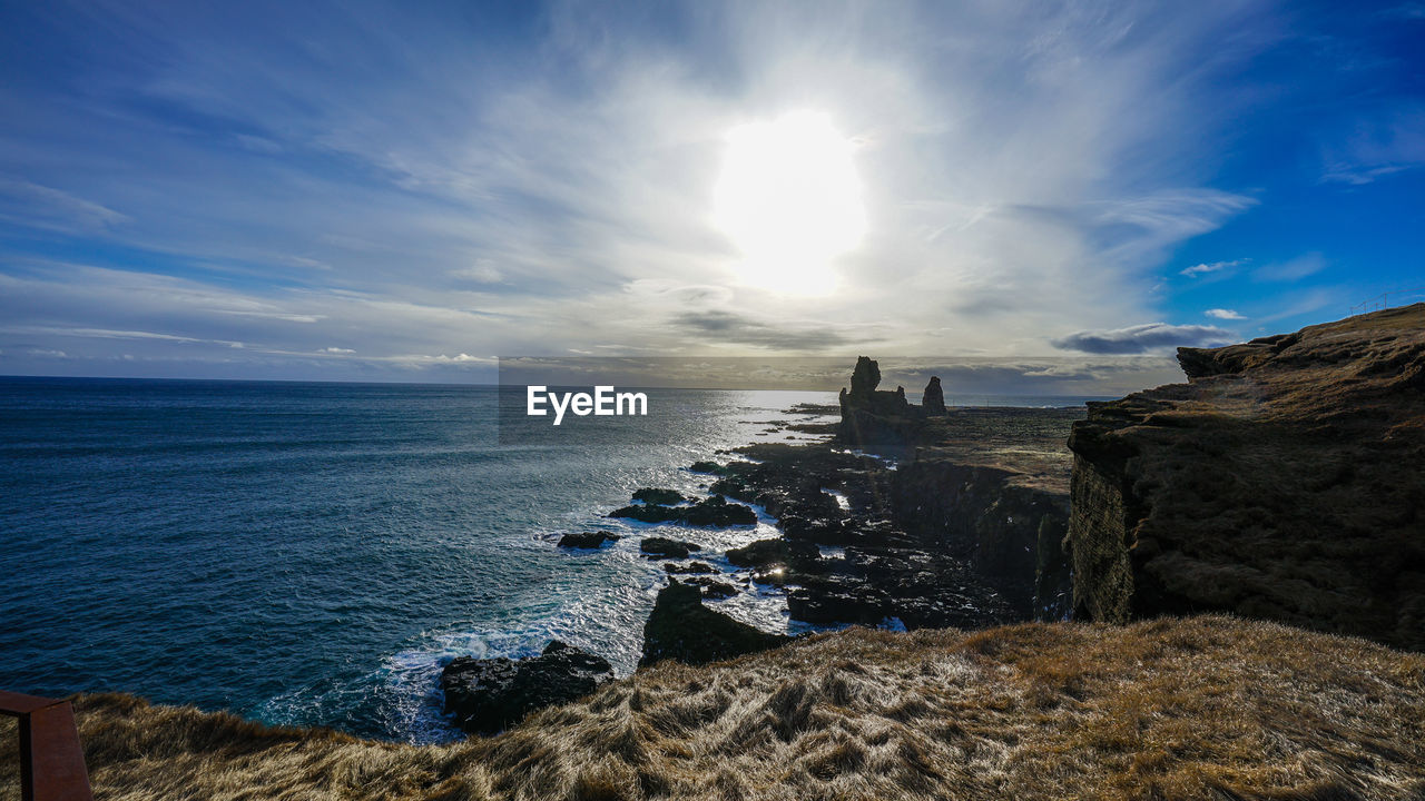 SCENIC VIEW OF ROCKS ON BEACH AGAINST SKY