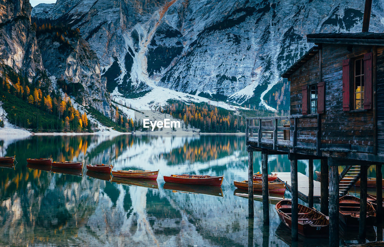 SCENIC VIEW OF LAKE BY MOUNTAINS