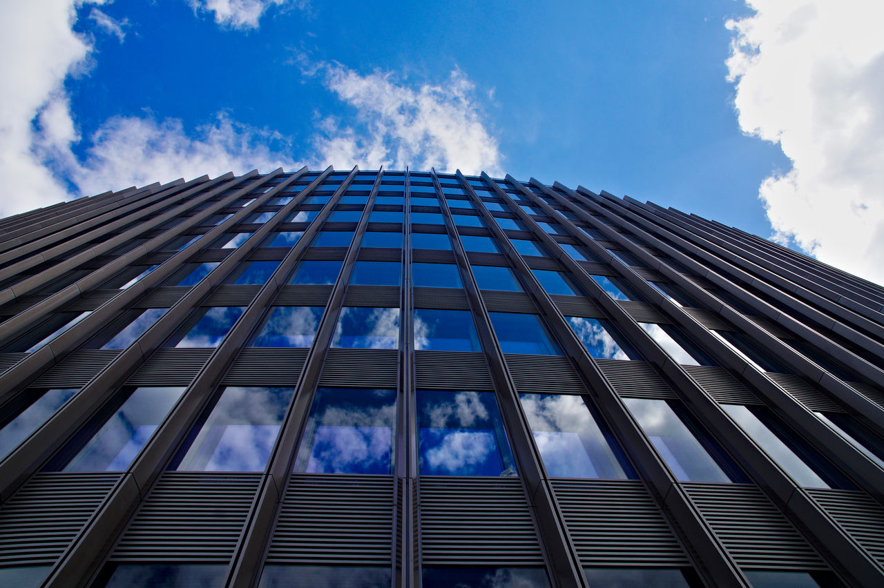 Low angle view of modern building against sky