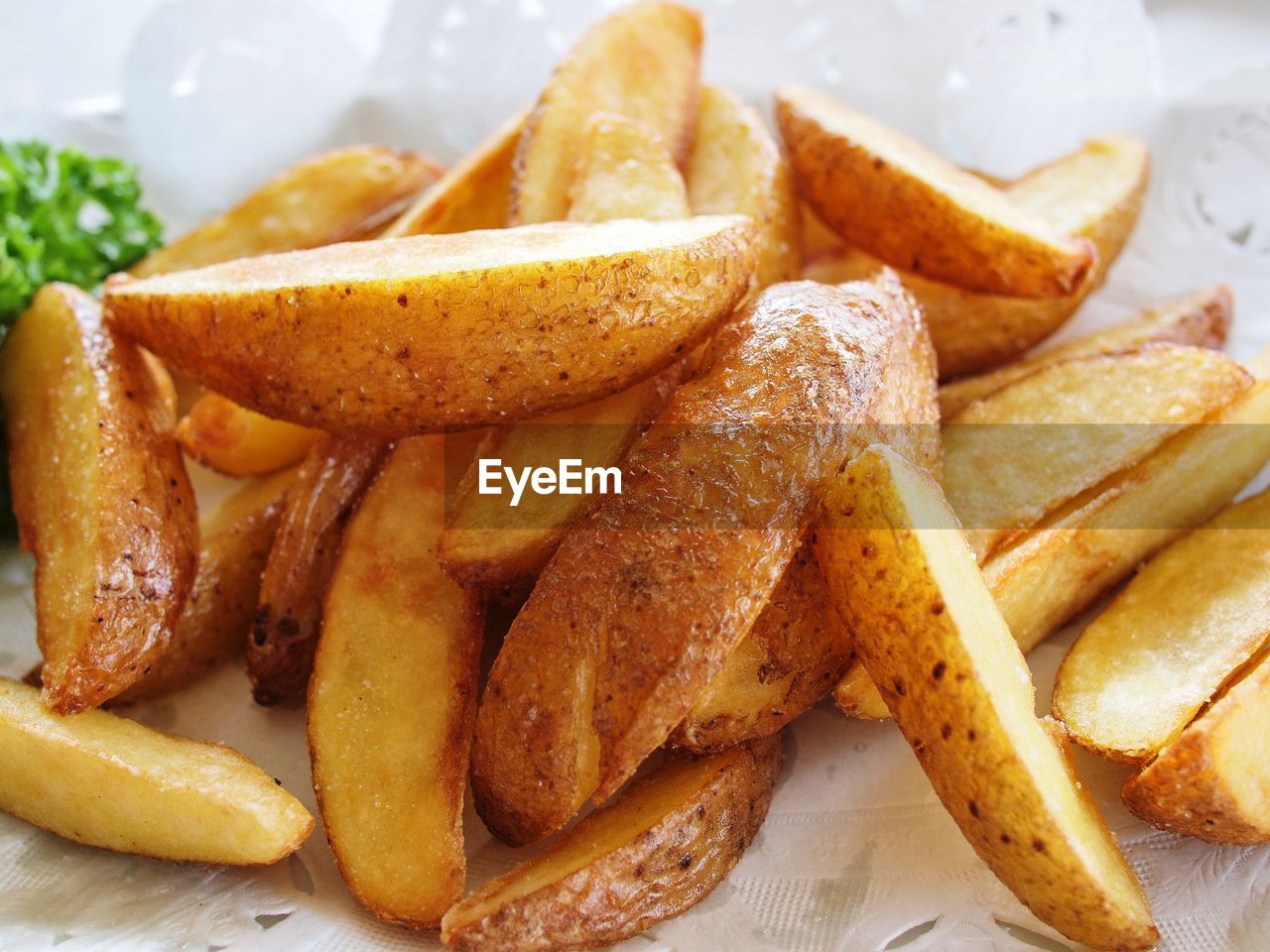 HIGH ANGLE VIEW OF MEAT AND FRIES