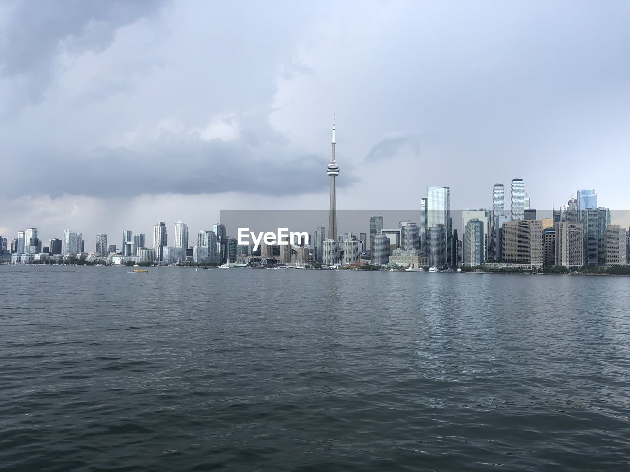 Toronto skyline from the islands with stormy clouds
