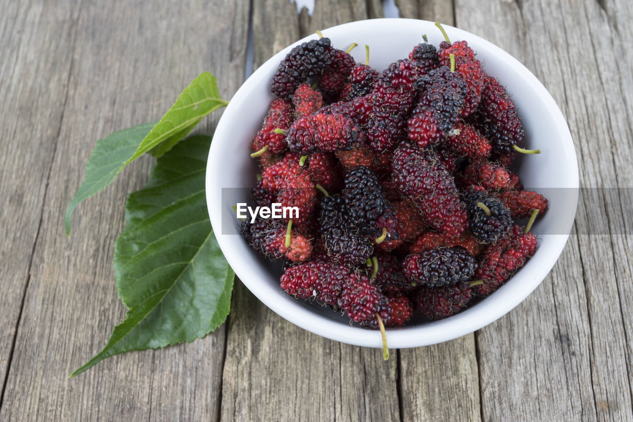 HIGH ANGLE VIEW OF FRESH FRUITS IN BOWL ON TABLE