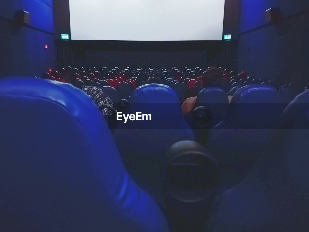 Rear view of men sitting in movie theater