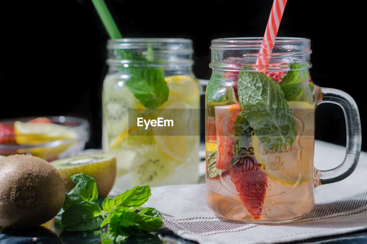 Close-up of drinks in glasses