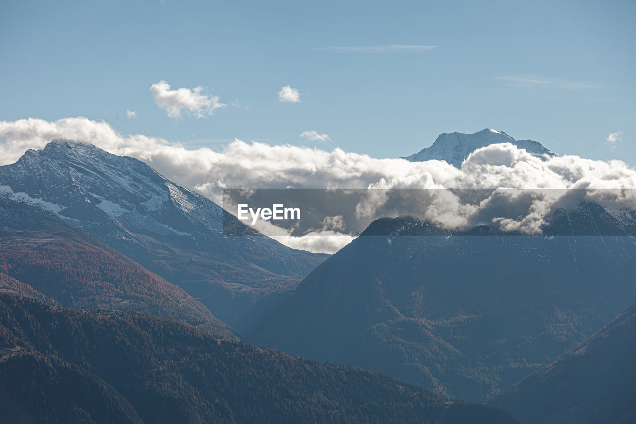 Scenic view of snowcapped mountains against sky