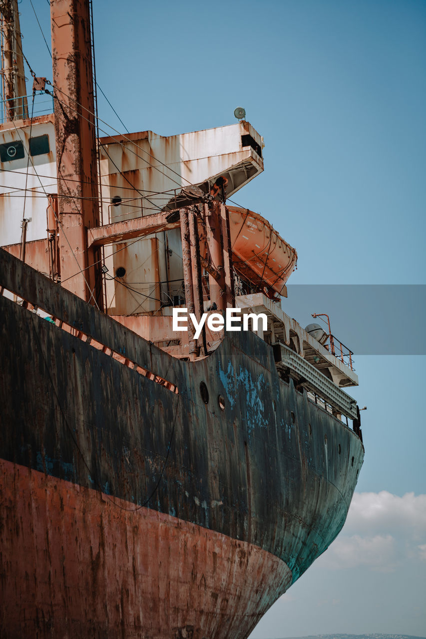 Low angle view of ship against clear sky