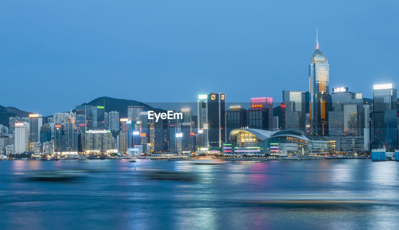 Iconic view of hong kong from victoria harbour at night