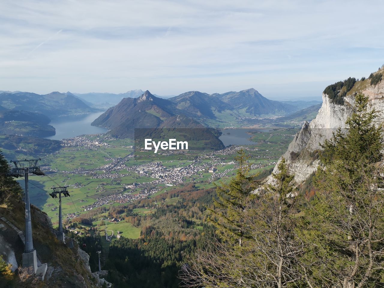 Scenic view of landscape and mountains against sky