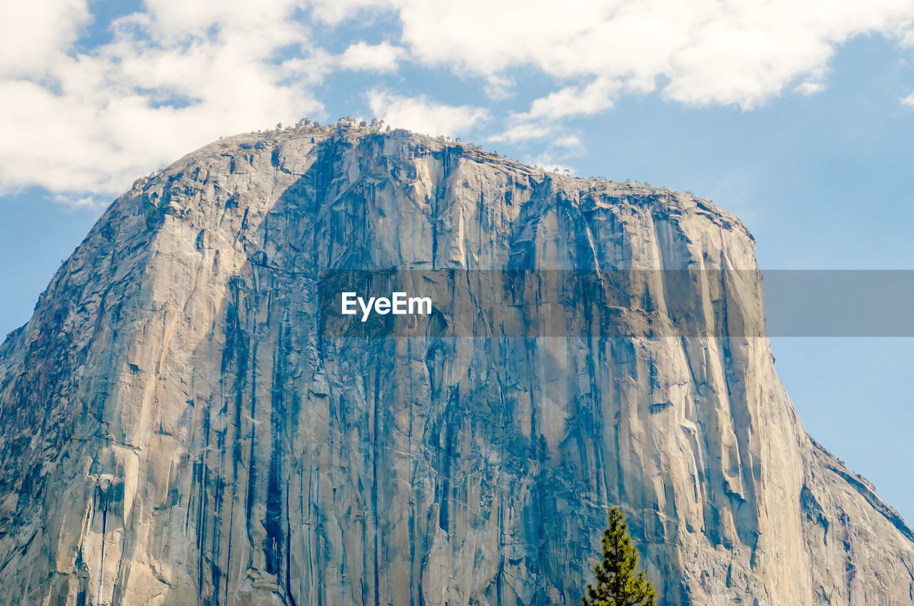 Low angle view of snowcapped mountain against sky