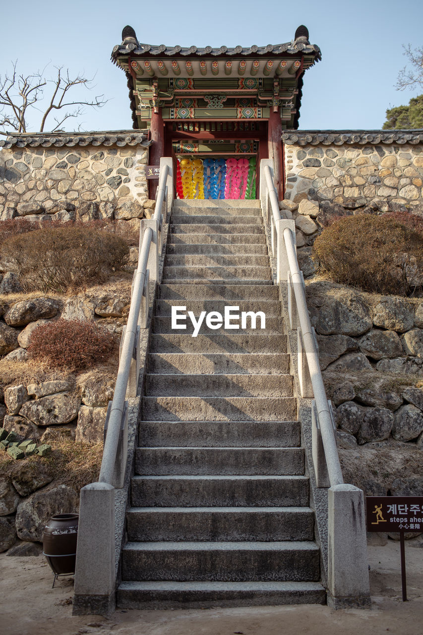 Low angle view of staircase against sky