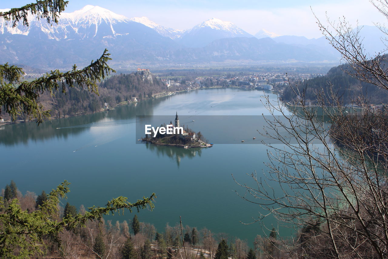 High angle view of lake against sky