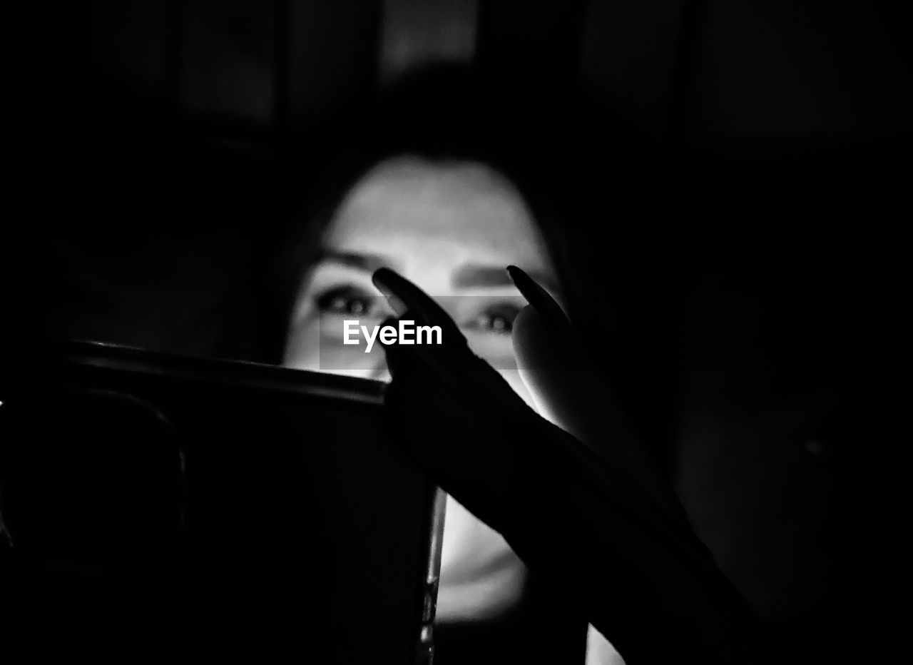close-up of woman looking away