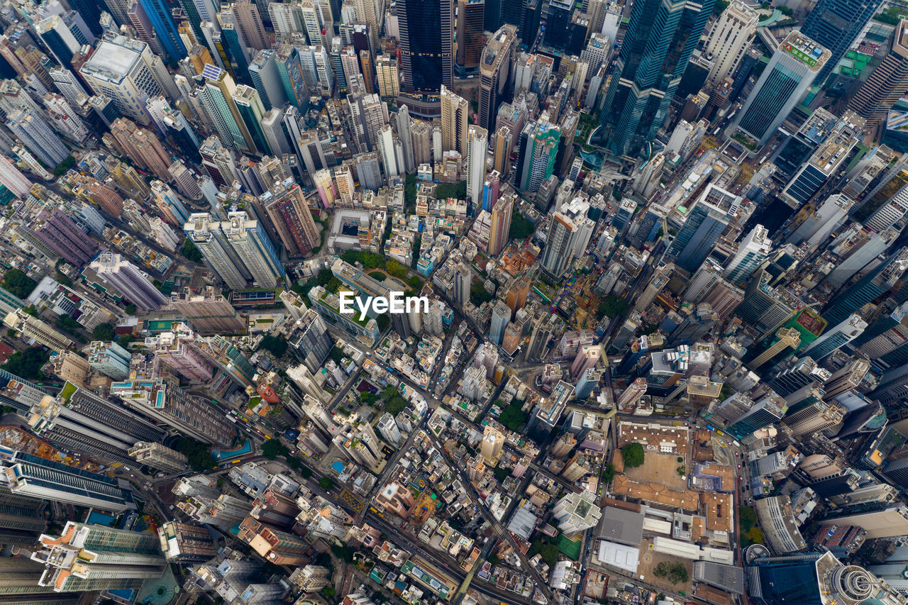 Aerial view of modern buildings in city