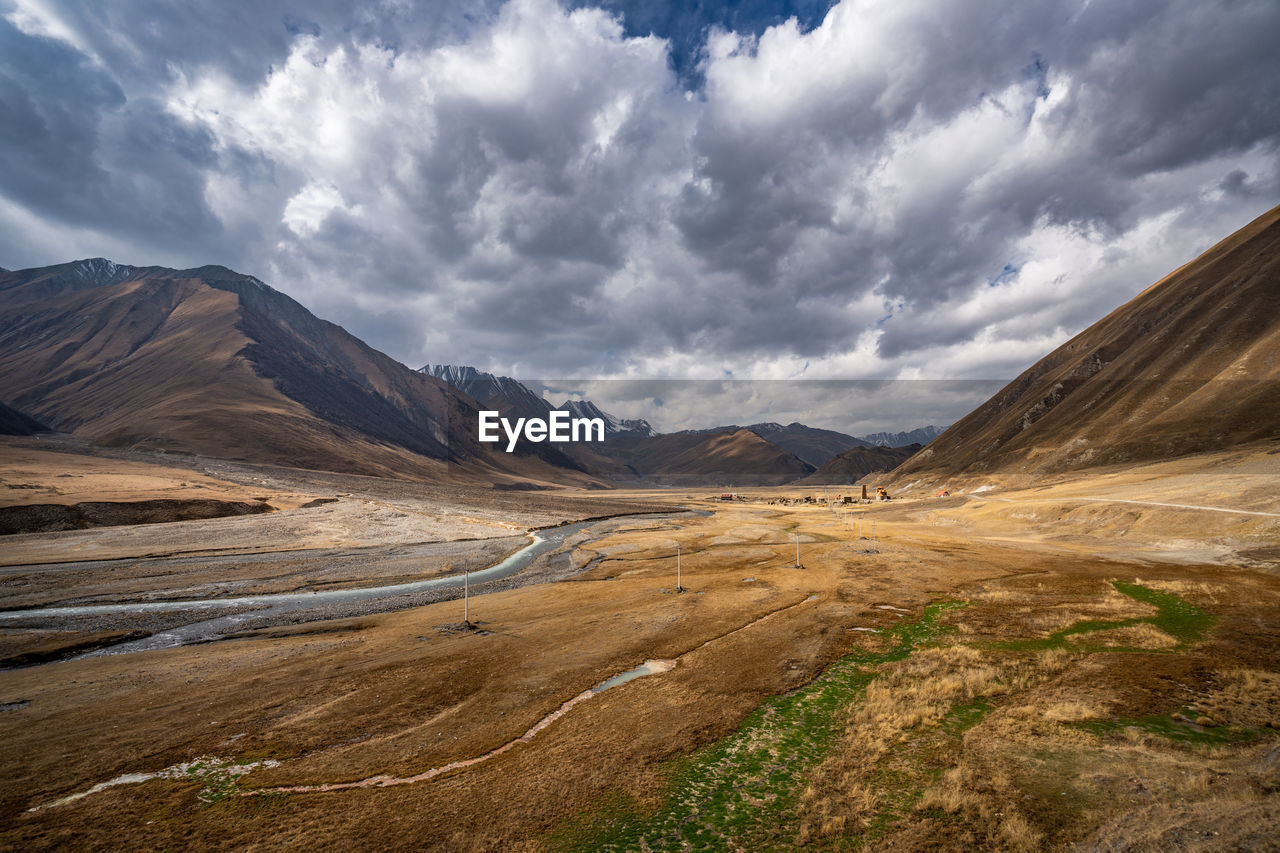 Scenic view of landscape and mountains against sky