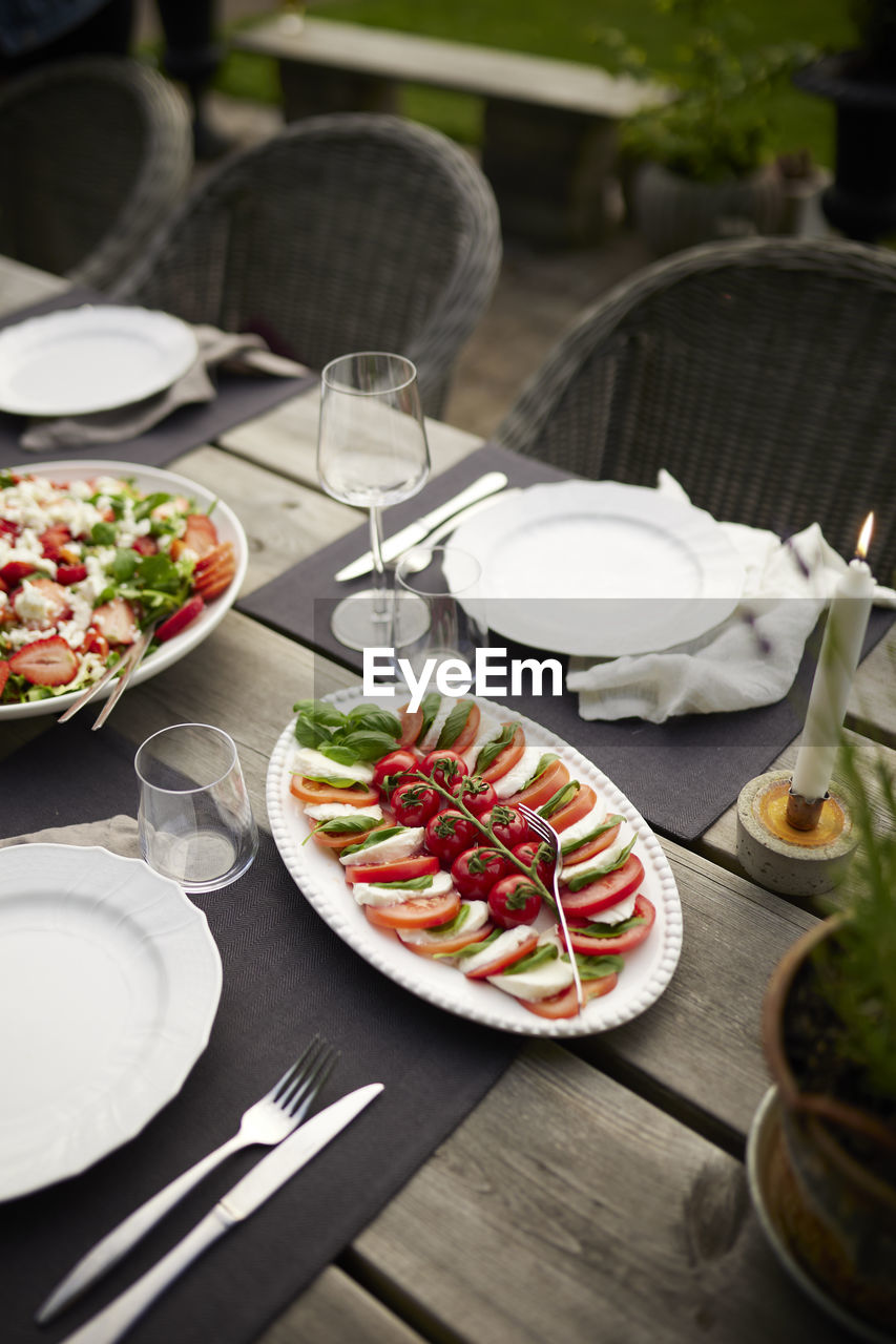 High angle view of food on table