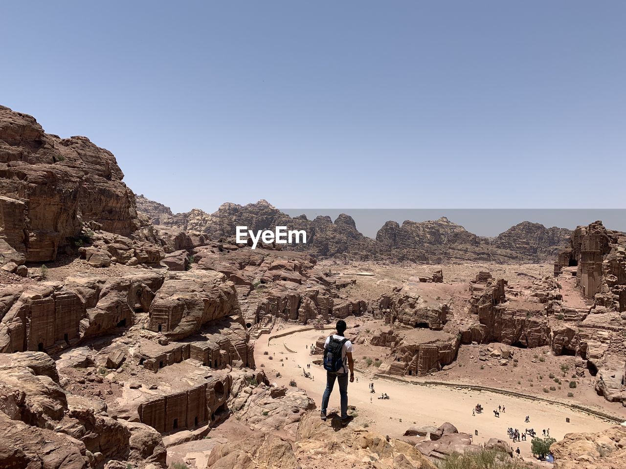 On rock. view of petra national park - jordan