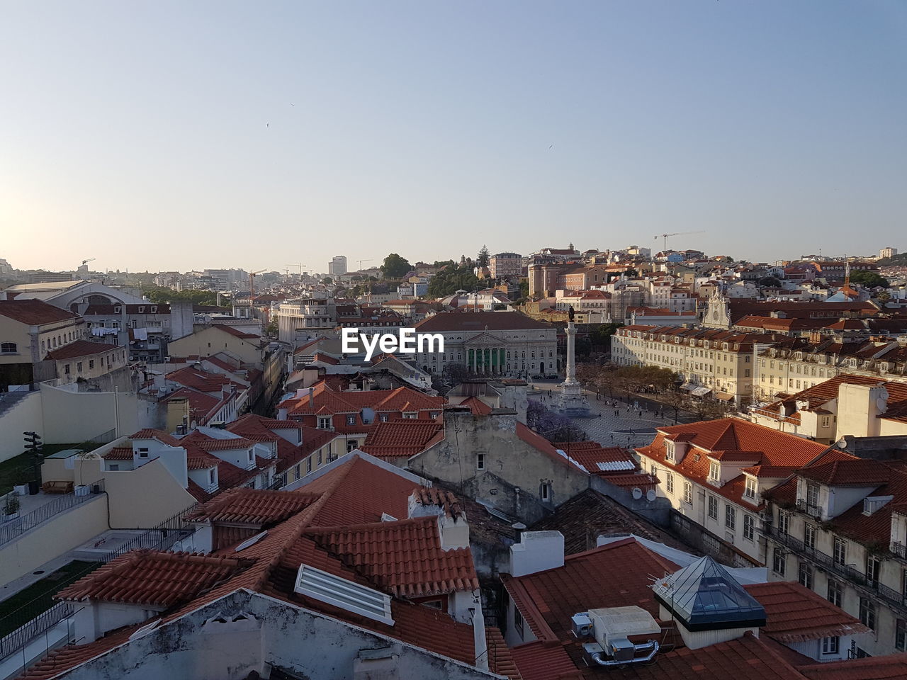 High angle view of townscape against clear sky