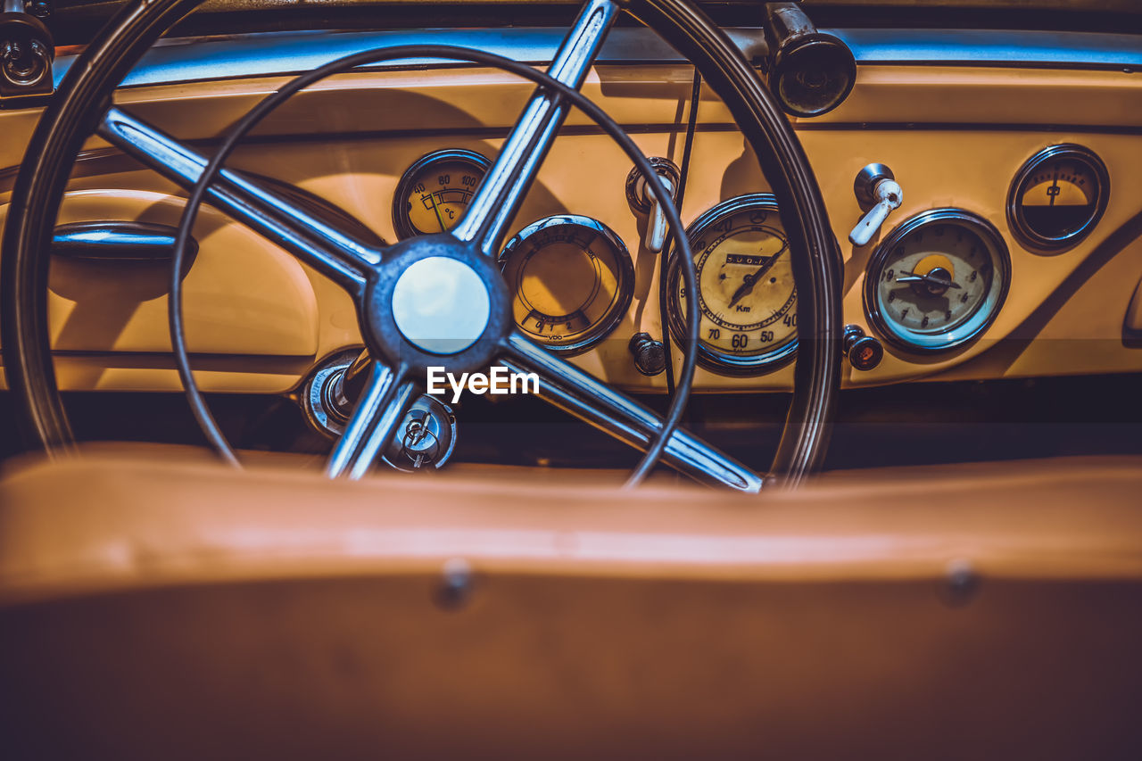 Interior of vintage car dashboard