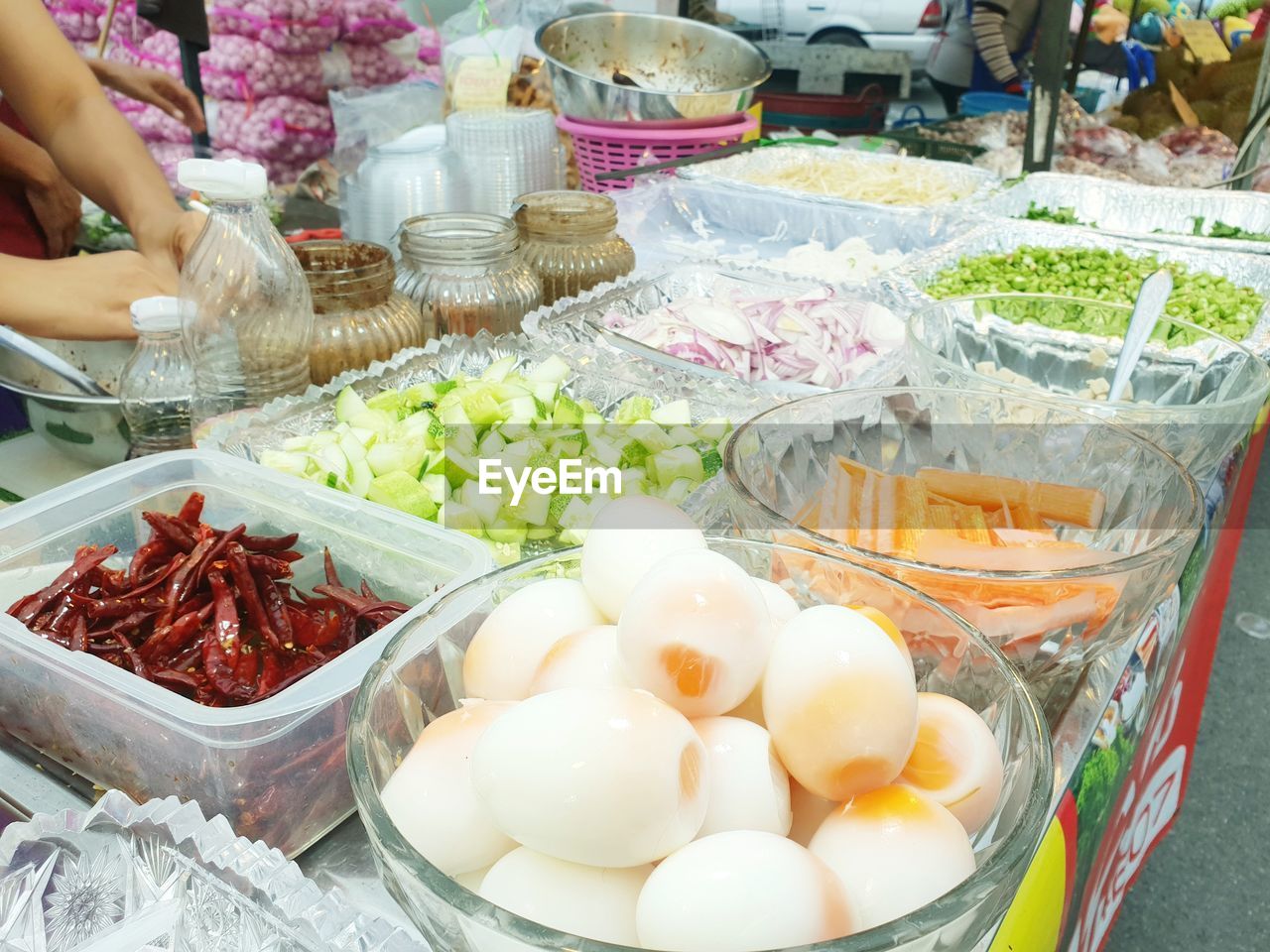 HIGH ANGLE VIEW OF FOOD FOR SALE AT MARKET