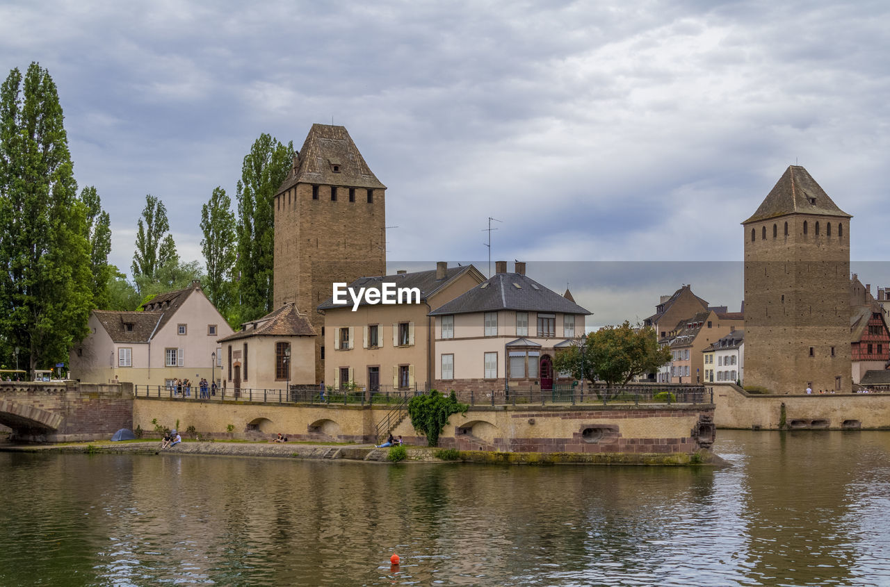 Waterside scenery around ponts couverts in strasbourg, a city at the alsace region in france