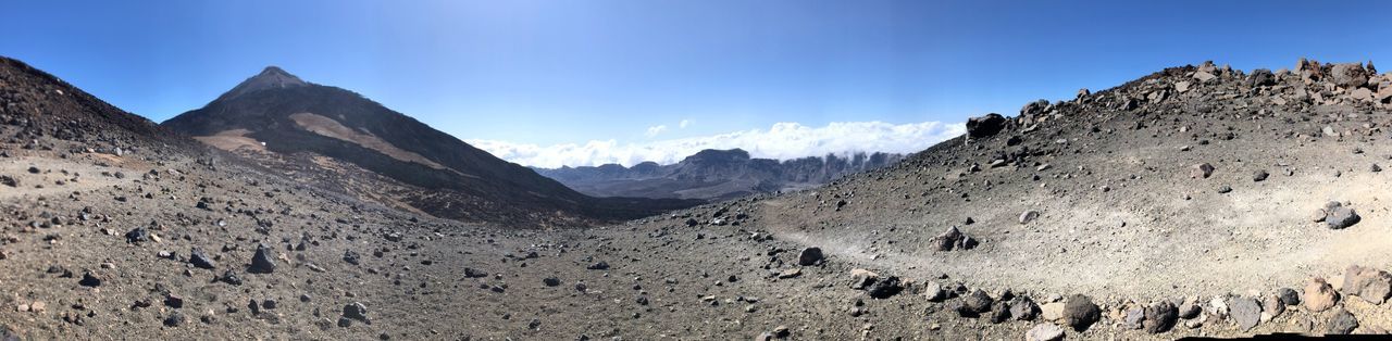 Panoramic view of mountains against clear sky