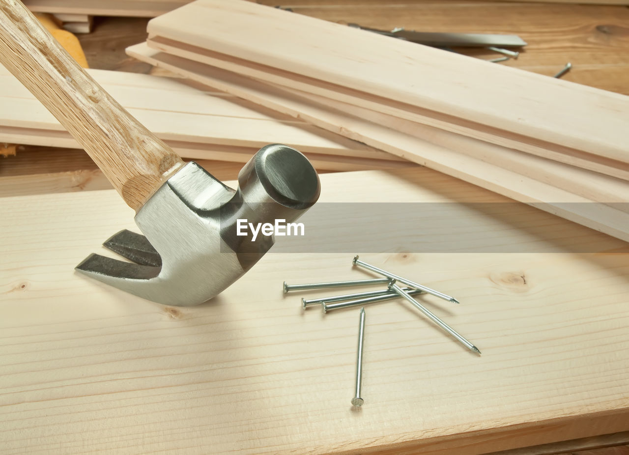 High angle view of tools on table