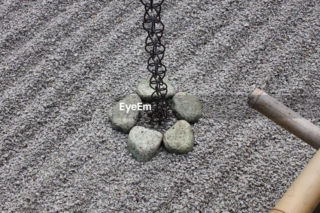 High angle view of stones at japanese rock garden